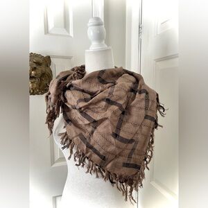 Ben Goodman vintage square tan brown Fringed scarf